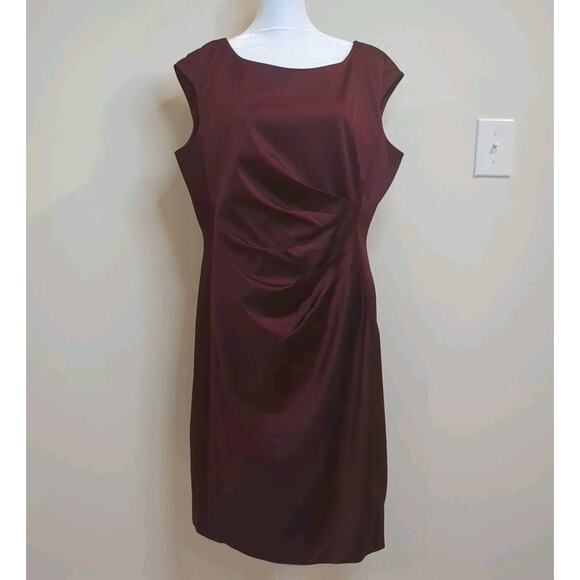Lauren Ralph Lauren Wine Red Women’s 16 Satin Cocktail Party Dress Event Holiday - Picture 1 of 16